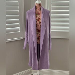Lavender Open-Front Knit Cardigan